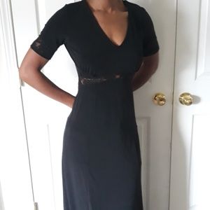 Asos Long  Black Dress with Lace Inserts